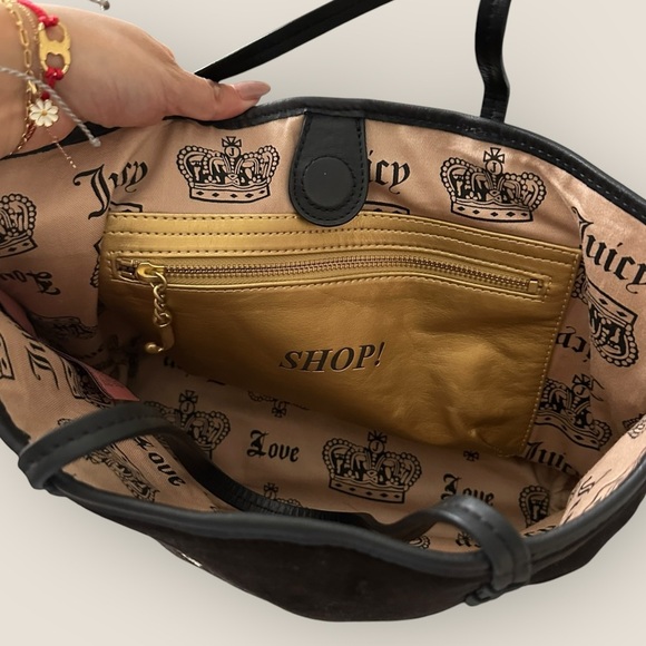 Juicy Couture | Vintage Suede Tote Bag | Black/Brown with Gold Interior - Picture 7 of 8